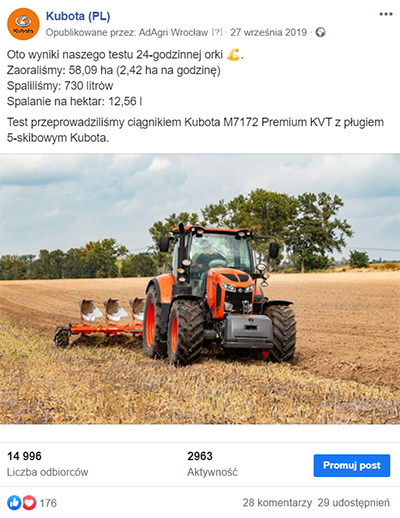 Kubota - wideo rolnicze Facebook